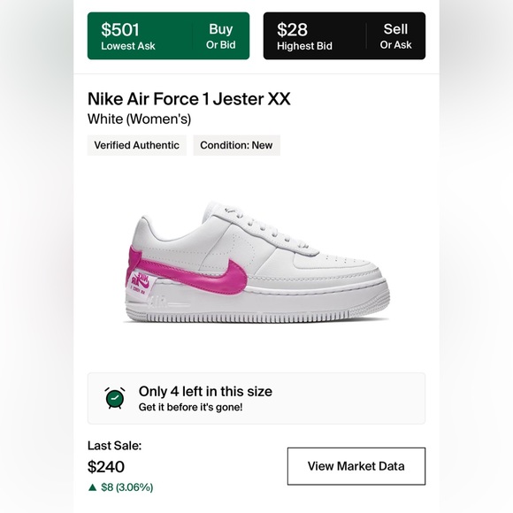 Nike women’s Air Force 1 Jester XX white and pink. Size 7.5. - Picture 4 of 8